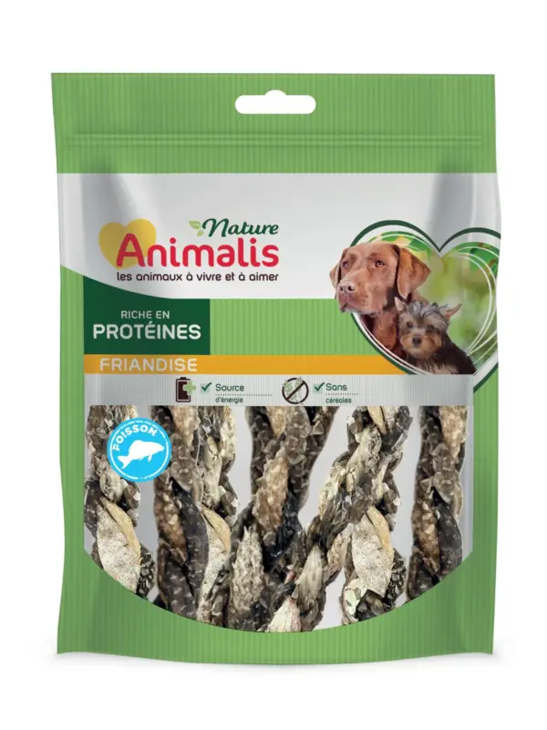 Remise Animalis Nature – Friandises Poisson Tress&eacute;es pour Chien – 70g