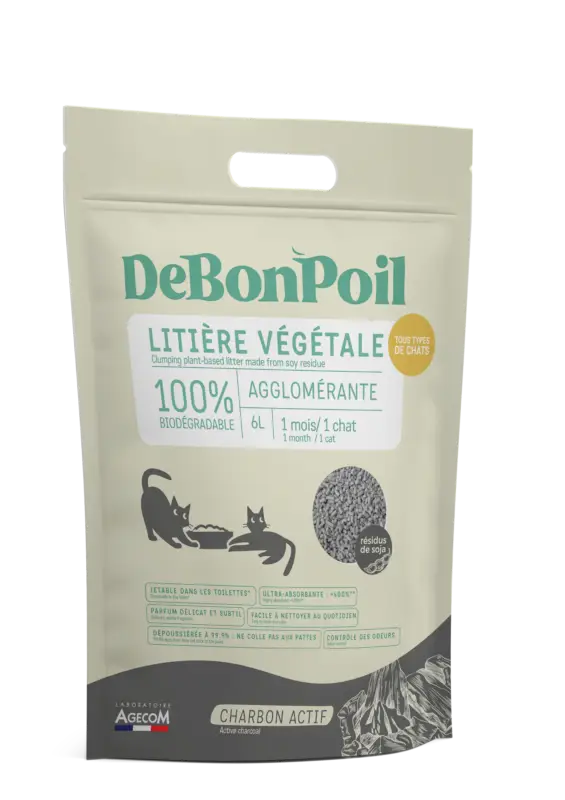 DeBonPoil- Liti&egrave;re V&eacute;g&eacute;tale Agglom&eacute;rante Charbon pour Chat – 2.8Kg Petit Prix