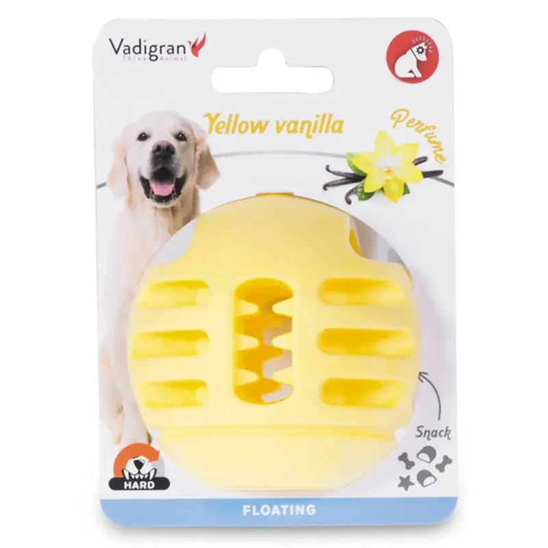 Commande En Gros Vadigran – Jouet Balle Friandises Vanille Jaune pour Chiens – 8cm