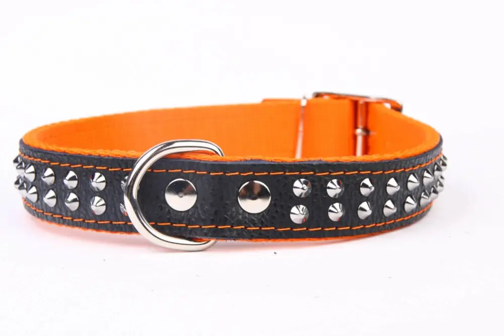 Promotion Yogipet – Collier Cuir Nylon Studs pour Chien – Orange