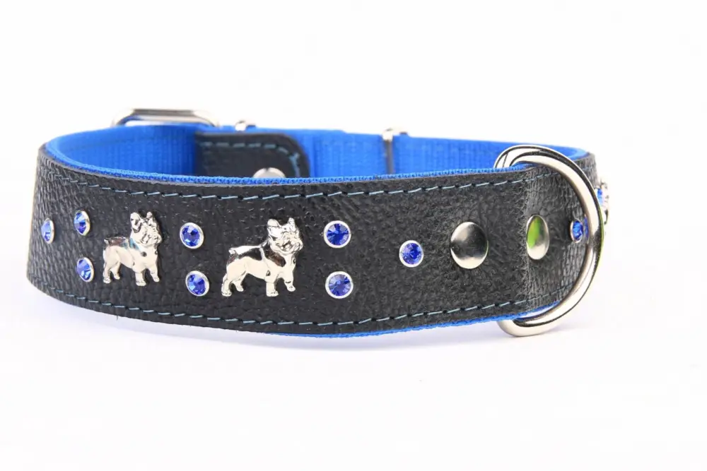 Affaire À Saisir Yogipet - Collier Cuir French Bulldog pour Chien Bleu
