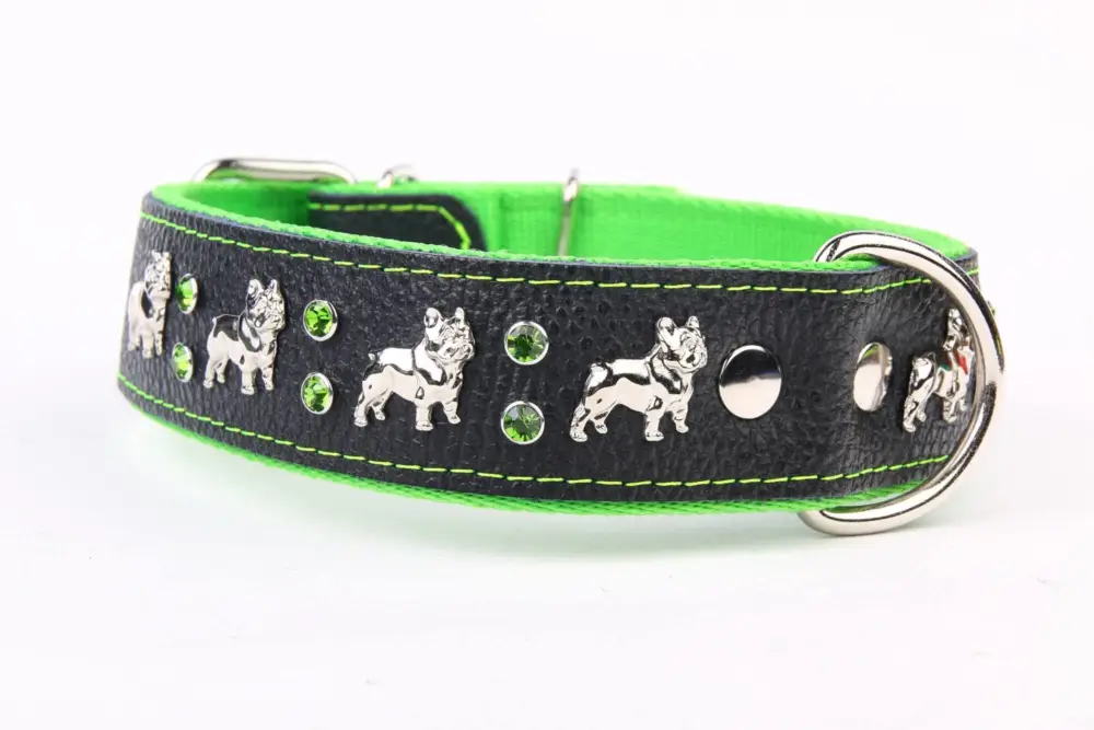 Yogipet – Collier Cuir French Bulldog pour Chien Vert Dernière Chance