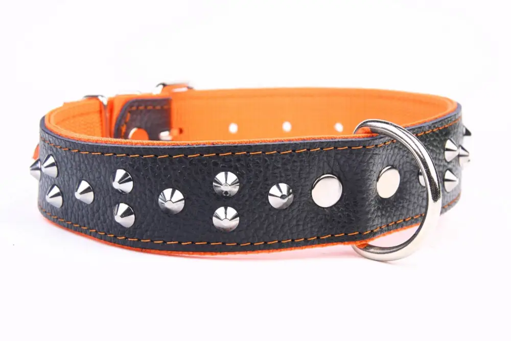 Yogipet - Collier Large Cuir Clouté pour Chien Orange Bon Marché