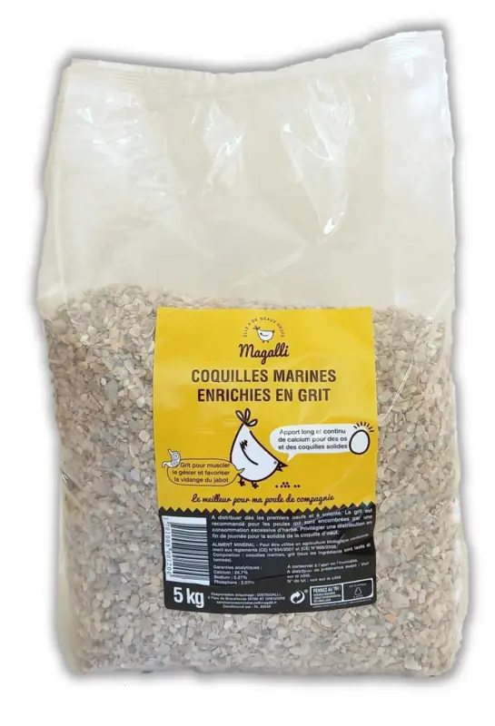 Magalli – Coquilles d'Hu&icirc;tres Concass&eacute;es Enrichies en Grit pour Basse-cour – 5Kg Achat Immédiat