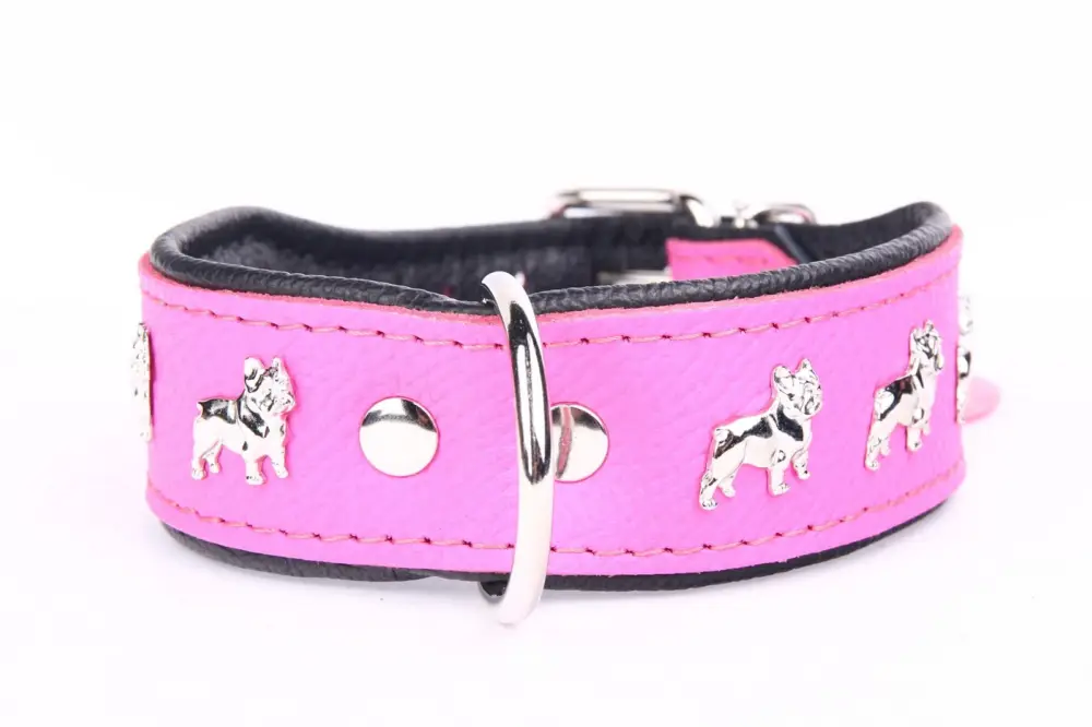 Yogipet - Collier Bouledogue Français Cuir pour Chien Rose Paiement Sécurisé