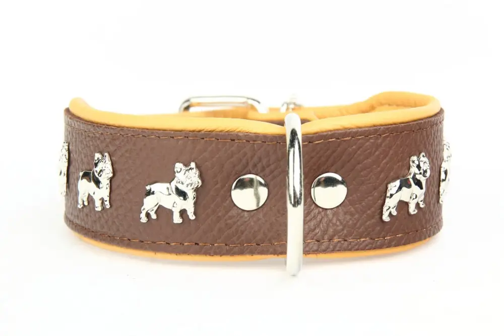 Authentique Yogipet – Collier Bouledogue Fran&ccedil;ais Cuir pour Chien Marron