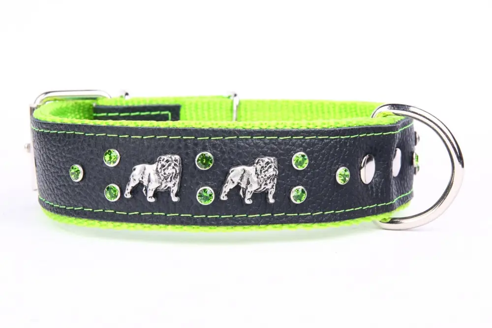 Nouveauté Yogipet – Collier Bulldog Cuir Crystal pour Chien Vert
