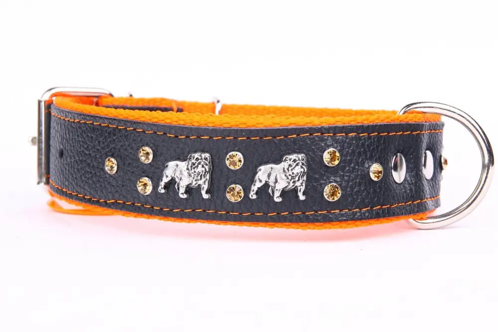 Affaire À Saisir Yogipet - Collier Bulldog Cuir Crystal pour Chien Orange