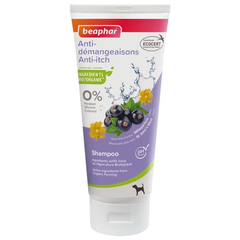 Beaphar – Shampoing Bio Anti-d&eacute;mangeaisons Millepertuis & Cassis – 200ml Meilleur Prix