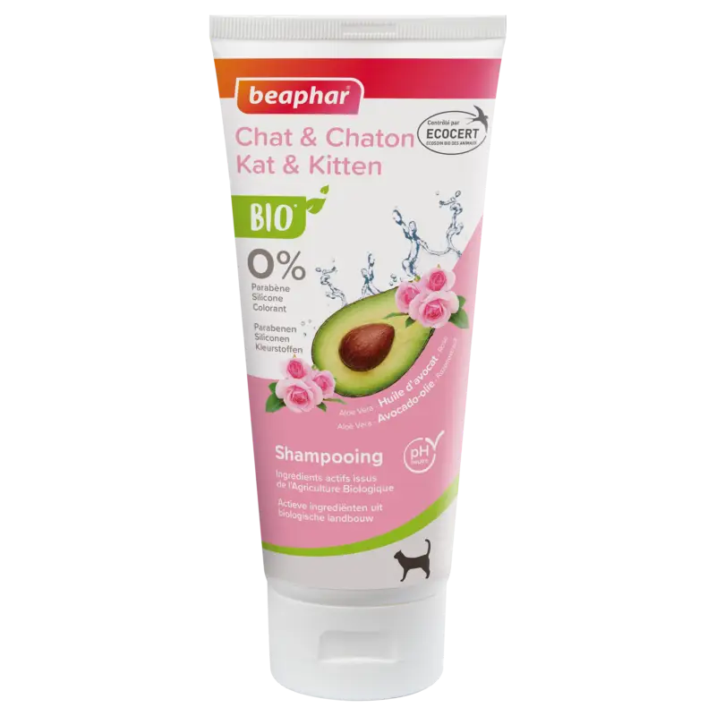 Beaphar – Shampoing Bio Huile D'avocat & Rose pour Chat et Chaton – 200ml Commande En Gros