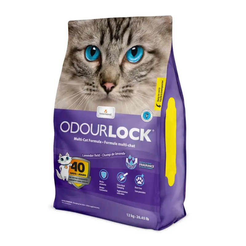 Intersand – Liti&egrave;re OdourLock Brise Lavande pour Chat – 12Kg Vente Directe
