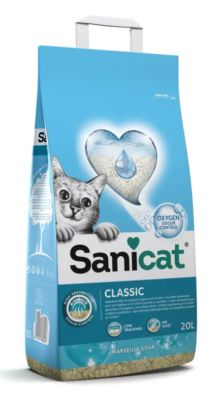 Nouvel Arrivage Sanicat – Liti&egrave;re Sanicat Classic Absorbante &agrave; l'Oxyg&egrave;ne Actif pour Chat – 20L