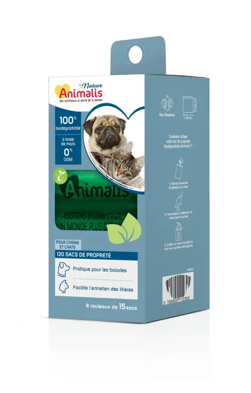Dernier Modèle Animalis Nature – Lot de 15 Sacs Propret&eacute; Biod&eacute;gradable pour Chien et Chat