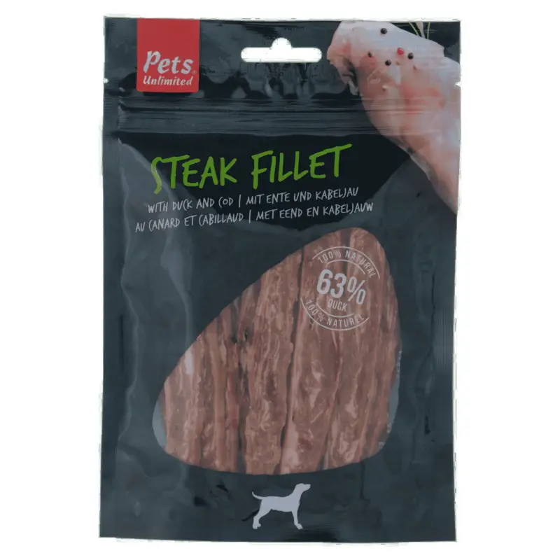 Acheter En Ligne Pets Unlimited - Friandises Steak Fillet au Canard et Cabillaud pour Chien - 100g