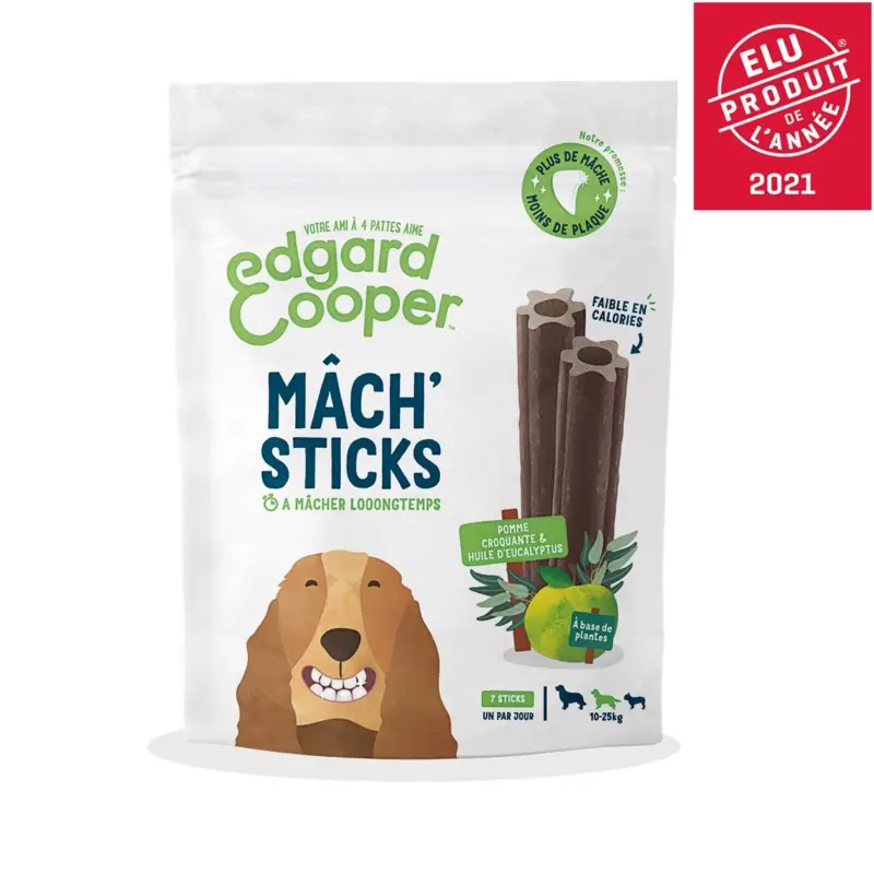 Quantité Limitée Edgard & Cooper – Sticks &agrave; M&acirc;cher Dental Naturel &agrave; l'Eucalyptus et Pomme Fra&icirc;che pour Chien L
