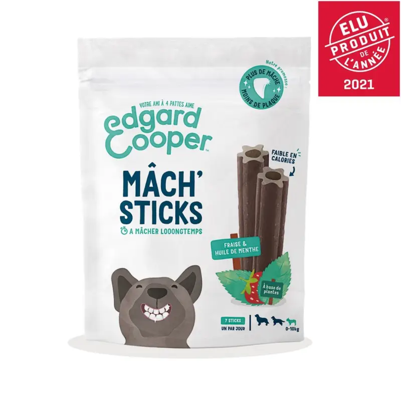 Commander Vite Edgard & Cooper – Sticks &agrave; M&acirc;cher Dental Naturel &agrave; la Fraise et Huile de Menthe pour Chien S