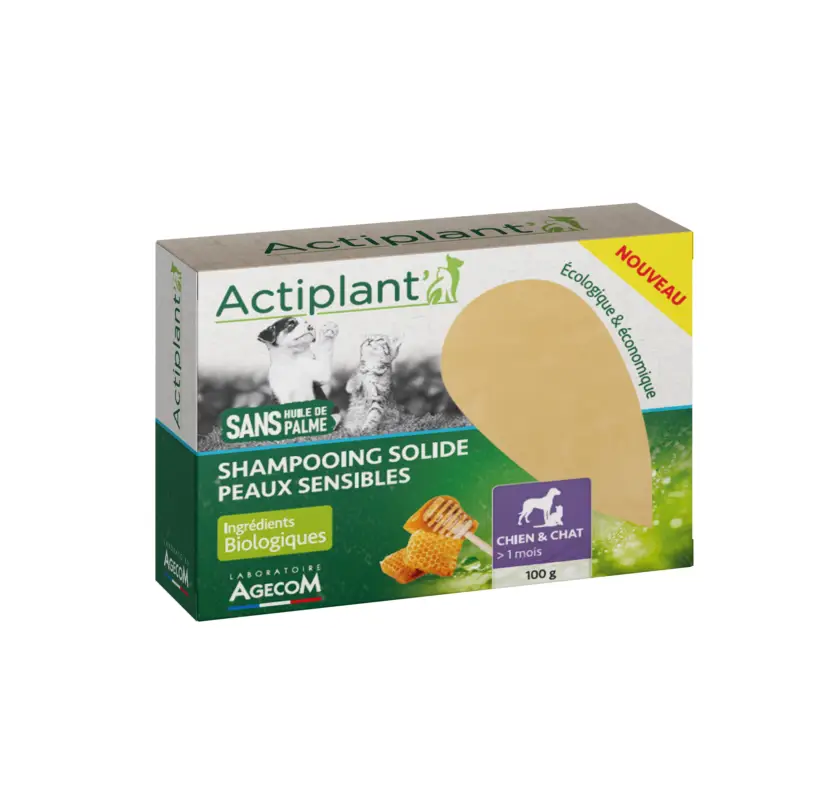 Haute Qualité ActiPlant' – Shampoing Solide Peau Sensible pour Chien et Chat – 100g