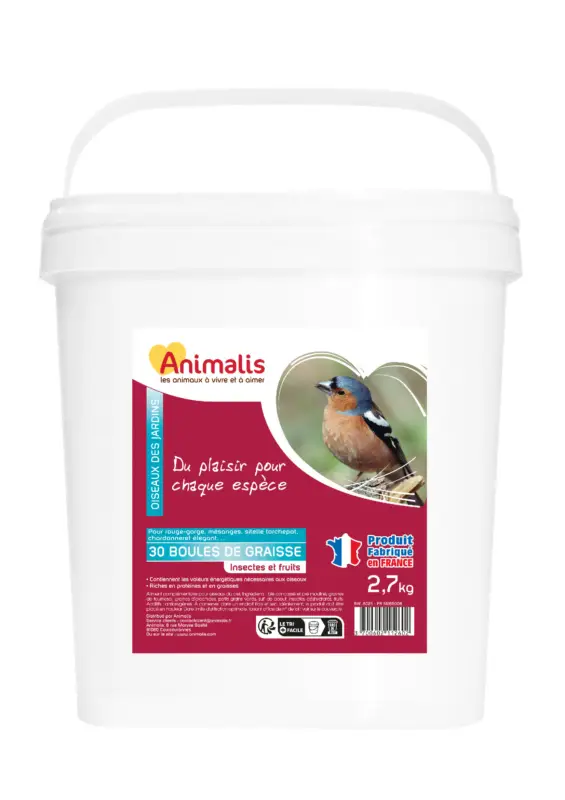 Marque Animalis - Boules de Graisse Insectes et Fruits pour Oiseaux des Jardins - x30