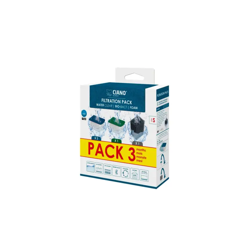 Paiement Sécurisé Ciano – Pack 3 Mois de Cartouches WaterClear pour Filtre Aquarium – S