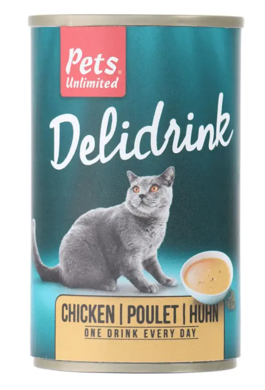 Commande En Gros Pets Unlimited – Bo&icirc;te Delidrink Bouillon au Poulet pour Chat – 135ml