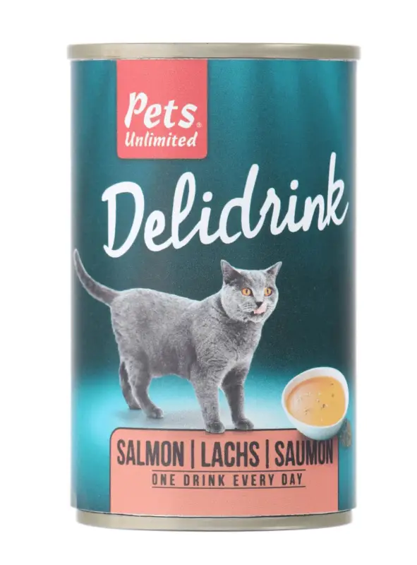 Pets Unlimited - Boîte Delidrink Bouillon au Saumon pour Chat - 135ml Quantité Limitée
