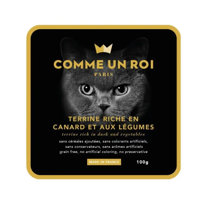 Remise Comme Un Roi – Terrine au Canard et aux L&eacute;gumes pour Chat – 100g