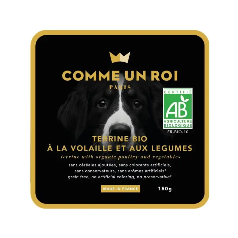 Haute Qualité Comme Un Roi – Terrine Bio &agrave; la Volaille et aux L&eacute;gumes pour Chien – 150g
