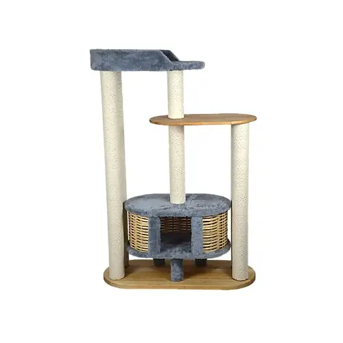 Réduction Comme Un Roi – Arbre &agrave; Chat Griffoir et Corbeille Grand Mod&egrave;le Fourrure Grise – 145cm