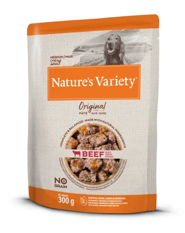 Commander Vite Nature's Variety – P&acirc;t&eacute;e Wet Original au B&oelig;uf pour Chien – 300g