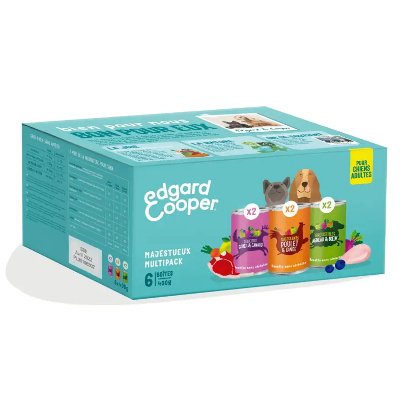 Prix Bas Edgard & Cooper – Multipack Boites 3 Saveurs pour Chien – 6x400g