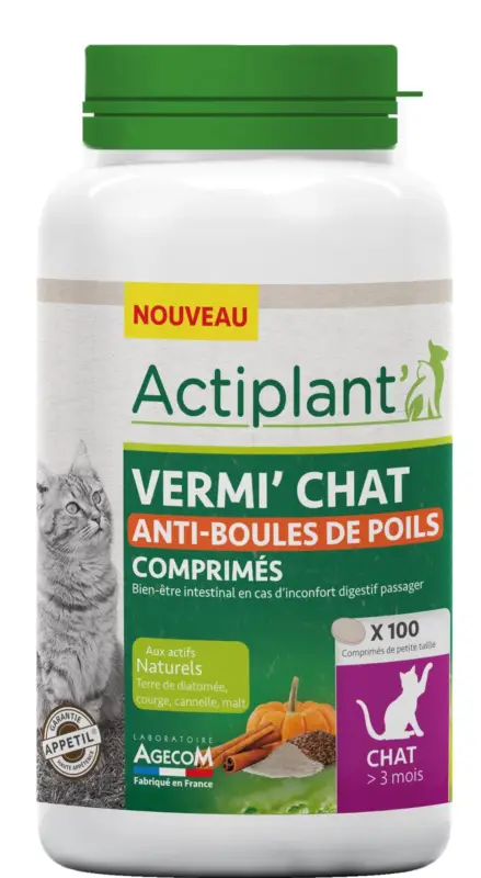 Acheter Direct Actiplant' – Comprim&eacute;s Vermi' Chat Anti Boules de poils pour Chat – x100