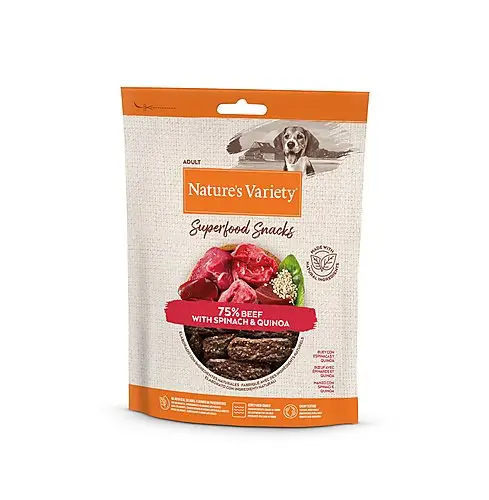 Achat Immédiat Nature's Variety – Barres &agrave; M&acirc;cher Superfood Snacks au Boeuf pour Chien – 85g
