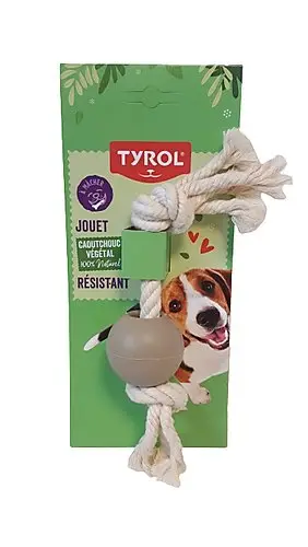 Tyrol – Jouet Balle Corde en Caoutchouc pour Chien – 20cm Quantité Limitée