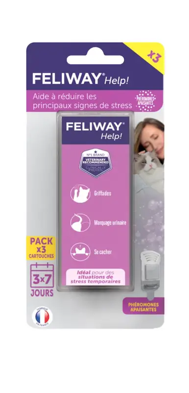 Feliway Help – Pack de 3 Cartouches Diffuseur pour le Stress du Chat Authentique