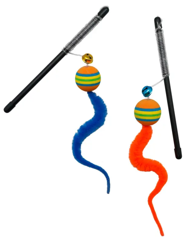 Anka – Canne &agrave; P&ecirc;che Balle Mousse et Serpentin pour Chat – 34cm Retour Gratuit