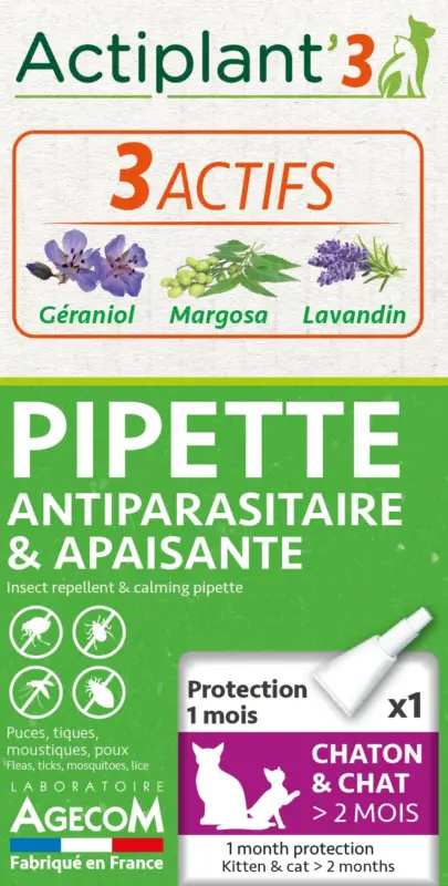 DeBonPoil – Pipette Antiparasitaire et Apaisante pour Chat et Chaton – x1 Paiement Sécurisé