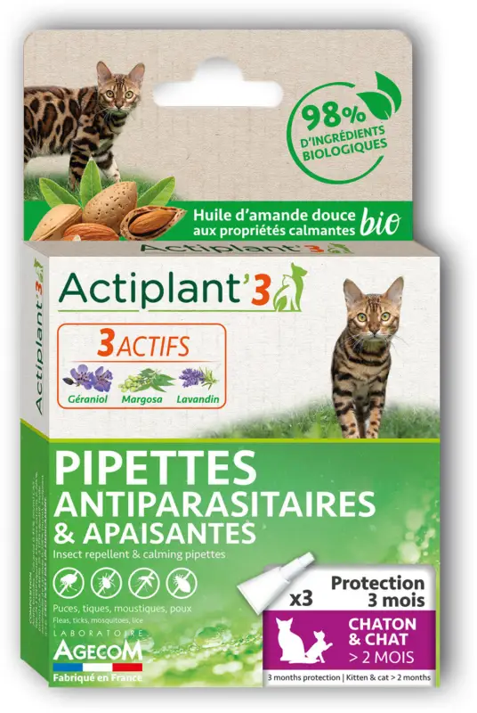 DeBonPoil – Pipettes Antiparasitaires et Apaisantes pour Chat et Chaton – x3 Expédition Rapide