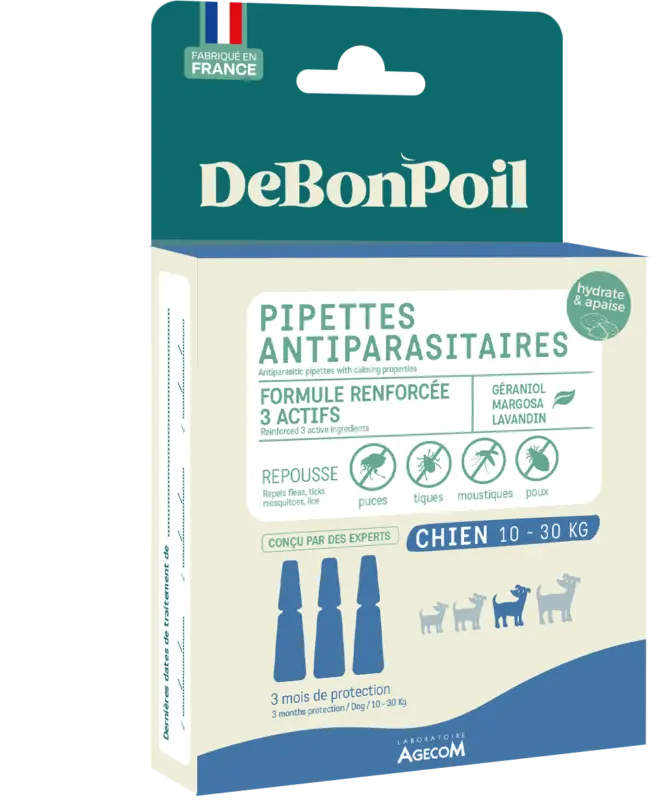 DeBonPoil – Pipettes Antiparasitaires et Apaisantes pour Chien de Moyenne Taille – x3 Acheter En Ligne