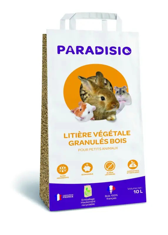 Offre Spéciale Paradisio – Liti&egrave;re V&eacute;g&eacute;tale Granul&eacute;s Bois pour Rongeurs – 10L