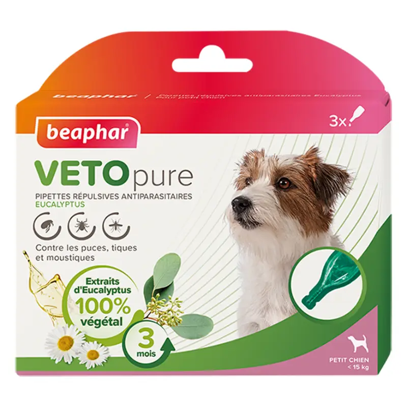 Beaphar – Pipettes Vetopure R&eacute;pulsives Antiparasitaires Eucalyptus Petit Chien – 3 x 1 ml Prix Bas