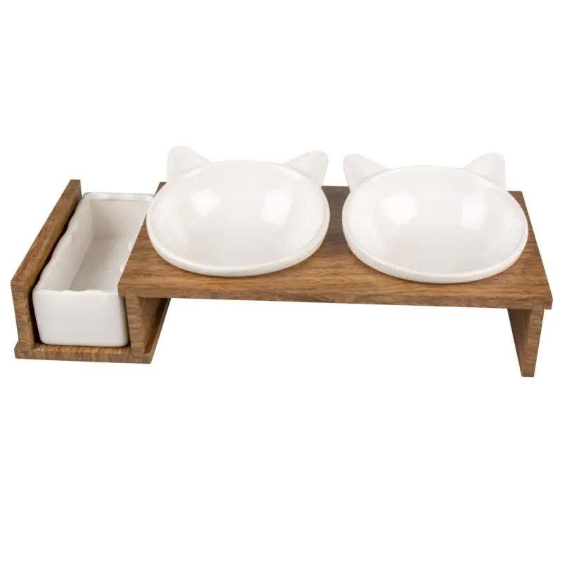 Duvoplus – Ecuelle Double Dinner Blanc et Bois pour Chat – 41,5cm Réduction