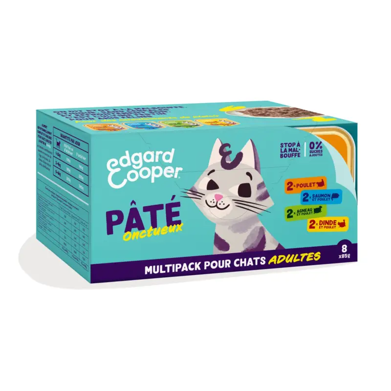 Edgard & Cooper – Multipack P&acirc;t&eacute;es au Poulet Dinde Saumon et Agneau pour Chat – 8x85g Offre Du Jour