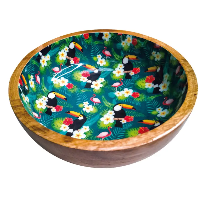 Nouvel Arrivage Croci – Bol en Bois Mango Decal Toucans pour Chiens et Chats