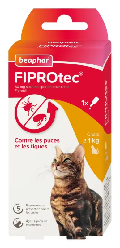 Beaphar – Pipette Antiparasitaire Fiprotec Spot-On pour Chat – 0,50ml Pas Cher