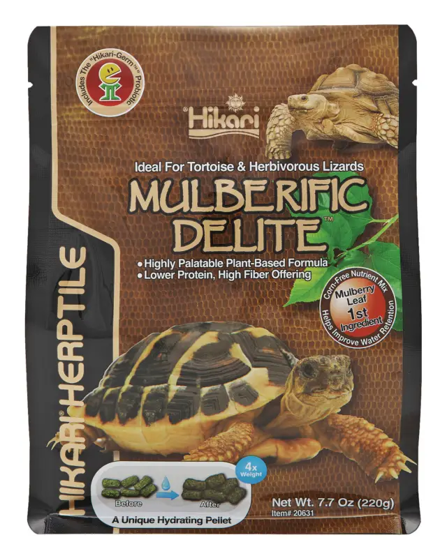 Promotion Saisonnière Hikari – Alimentation Mulberific Delite pour Tortues Terrestres et Lezards Herbivores – 220g