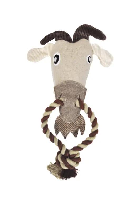 Nouvelle Collection Animalis – Jouet Ch&egrave;vre Corde + Laine Recycl&eacute;e pour Chiens – 27cm