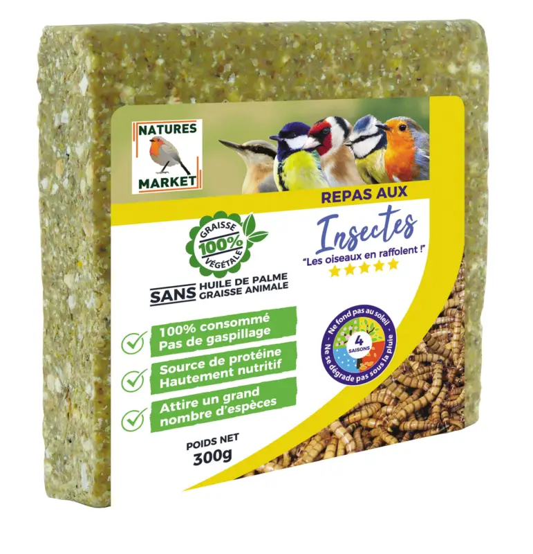 Bon Plan Natures Market – Graisse V&eacute;g&eacute;tale aux Insectes pour Oiseaux des Jardins – 300g