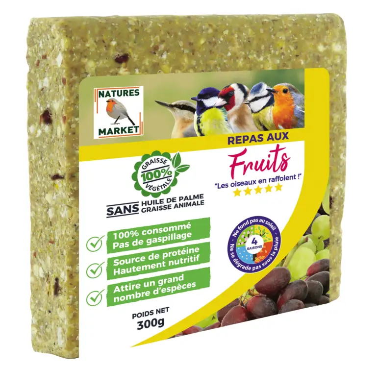 Prix Réduit Natures Market – Graisse V&eacute;g&eacute;tale aux Fruits pour Oiseaux des Jardins – 300g