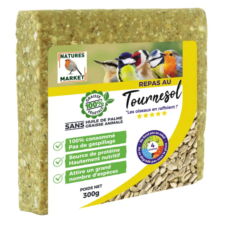 Natures Market – Graisse V&eacute;g&eacute;tale aux Tournesols pour Oiseaux des Jardins – 300g Promotion