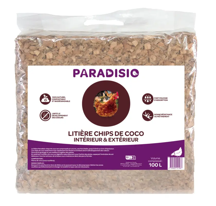 Paradisio – Liti&egrave;re Chips de Coco pour Basse Cour – 100L Dernier Modèle